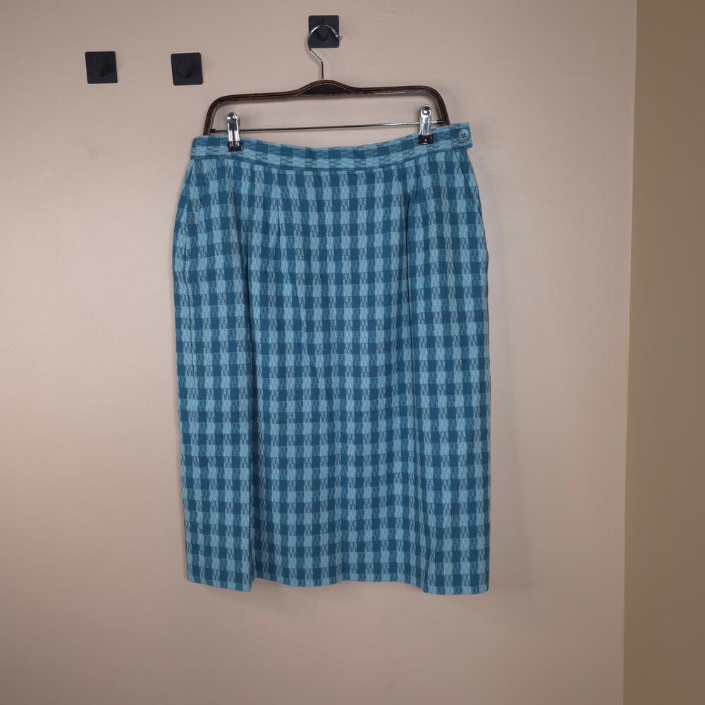 Vintage 50s Pendleton 100% Wool High Waist Midi Pencil Skirt Teal Plaid Size 16